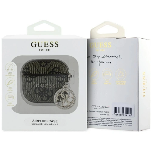 Etui Guess 4G Strass Charm pro Apple AirPods 4 hnědé