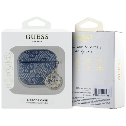 Etui Guess 4G Strass Charm do Apple AirPods 4 modrý