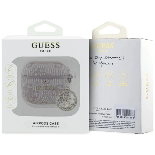 Etui Guess 4G Strass Charm do Apple AirPods 4 růžové