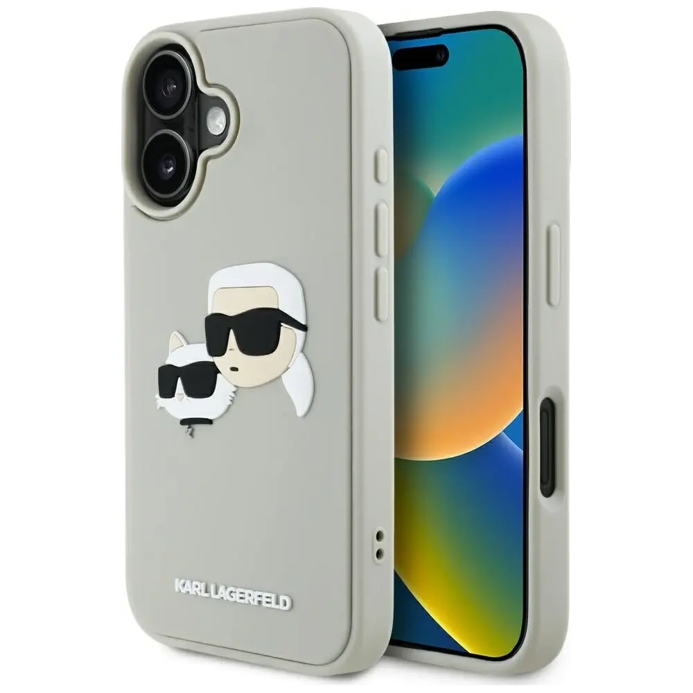Etui Karl Lagerfeld HC 3D Rubber Double Heads do Apple iPhone 16 beżowy
