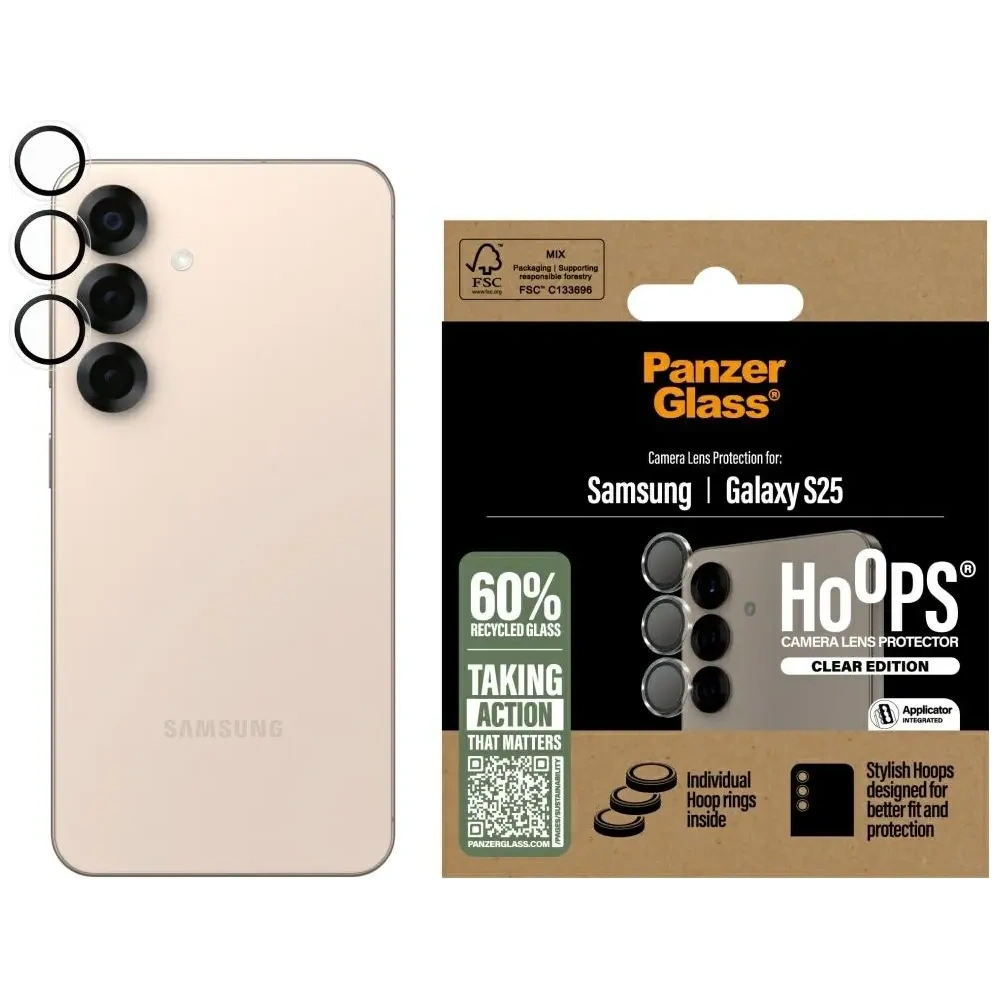 Szkło hartowane na obiektyw PanzerGlass Hoops Lens Protector do Samsung Galaxy S25 przezroczysty
