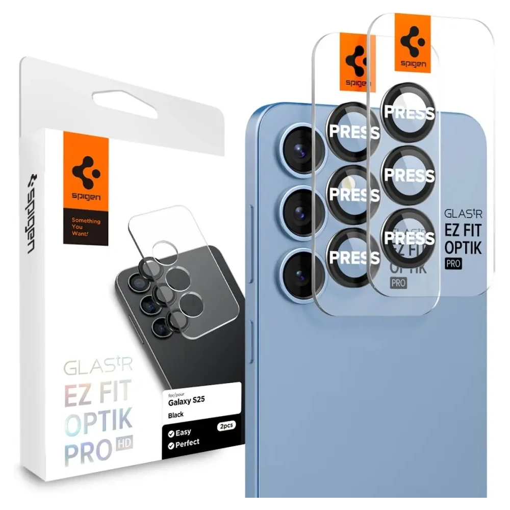 Szkło hartowane na aparat Spigen Optik Pro HD Glas.tr ez Fit Camera Protector Samsung Galaxy S25+ Plus Black [2 PACK]