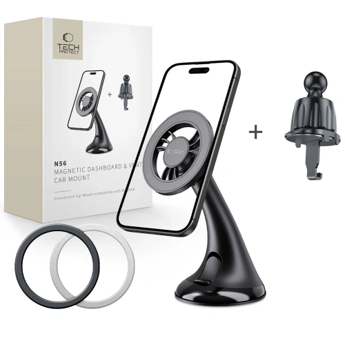 Kup Magnetický držák do auta na palubní desku / okno / do mřížky Tech-Protect N56 Magnetic MagSafe Dashboard Unrg & Vent Car Mount Black - THP3896 - {ean13} - Sklep Home Screen