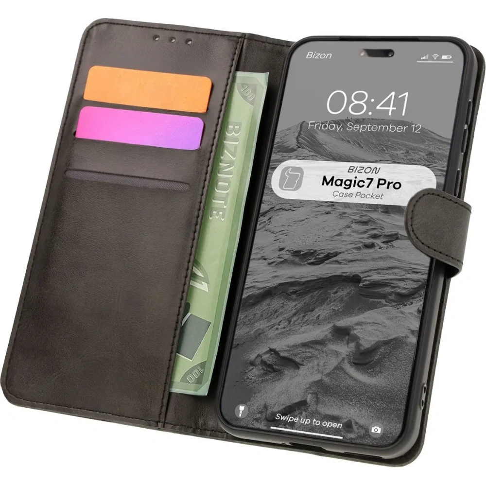 Etui z klapką Bizon Case Pocket do Honor Magic7 Pro czarne