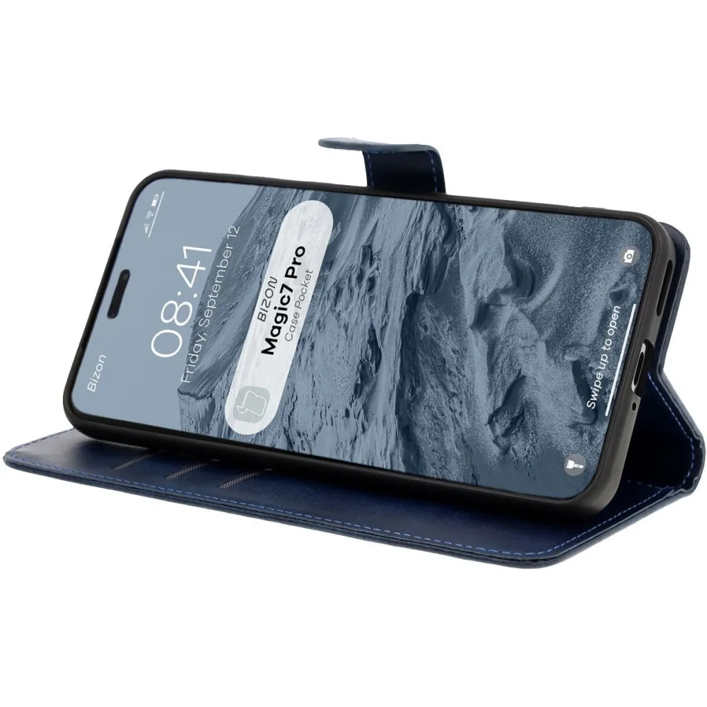 Etui z klapką Bizon Case Pocket do Honor Magic7 Pro granatowe