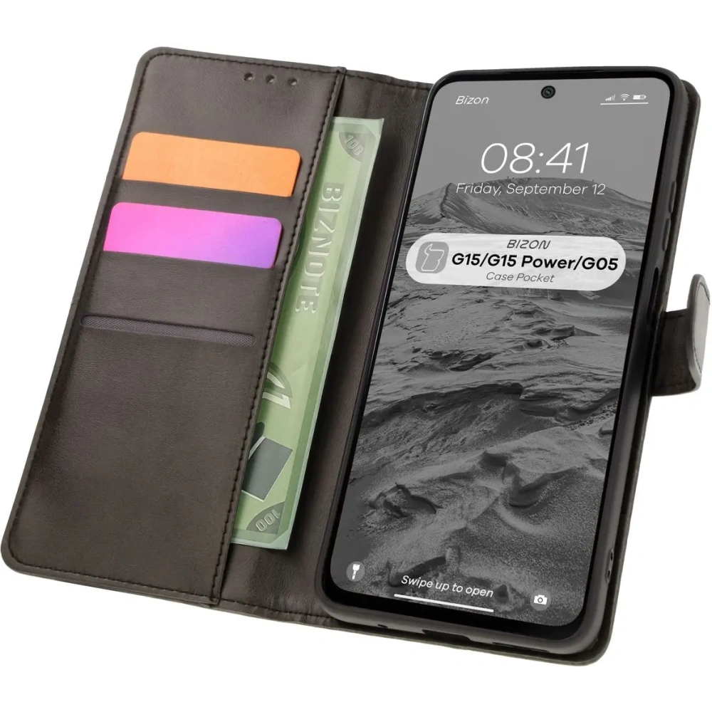 Etui z klapką Bizon Case Pocket do Motorola Moto G15 / G15 Power / G05 czarne