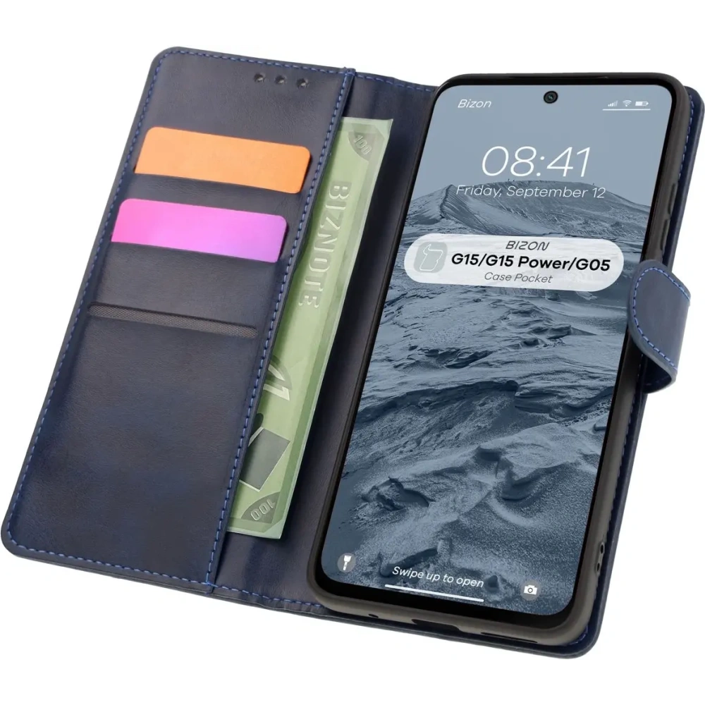 Etui z klapką Bizon Case Pocket do Motorola Moto G15 / G15 Power / G05 granatowe