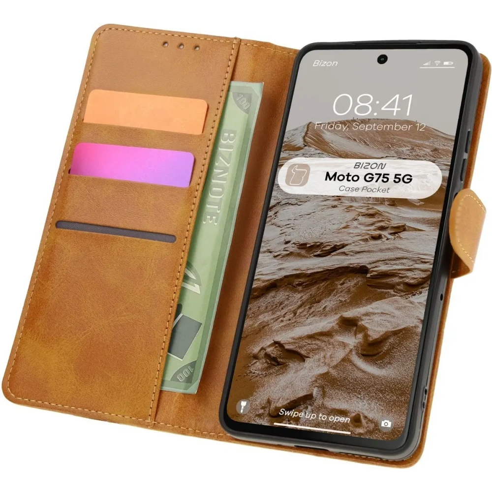 Etui z klapką Bizon Case Pocket do Motorola Moto G75 5G brązowe