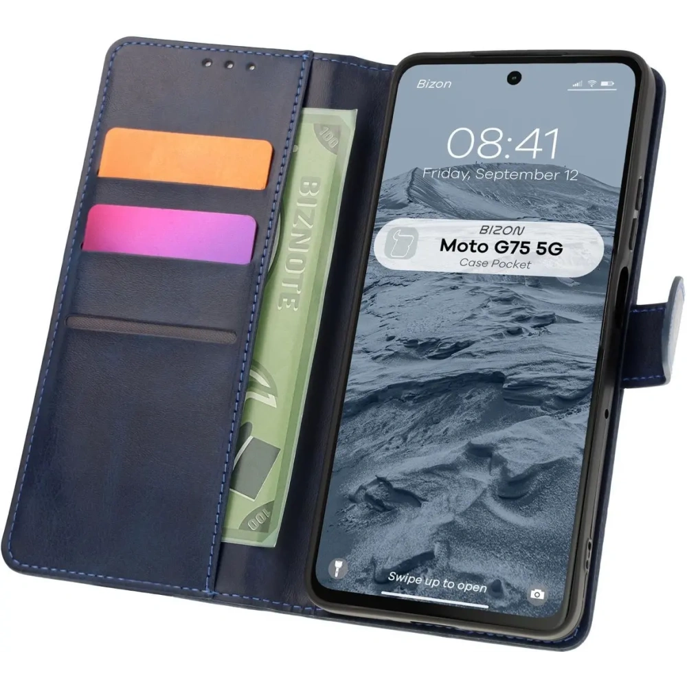 Etui z klapką Bizon Case Pocket do Motorola Moto G75 5G granatowe