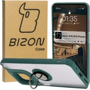 Kup Etui z uchwytem na palec Bizon Case Hybrid Ring do Motorola Moto G15 / G15 Power przydymione z ciemnozieloną ramką - BIZ8353 - {ean13} - Sklep Home Screen