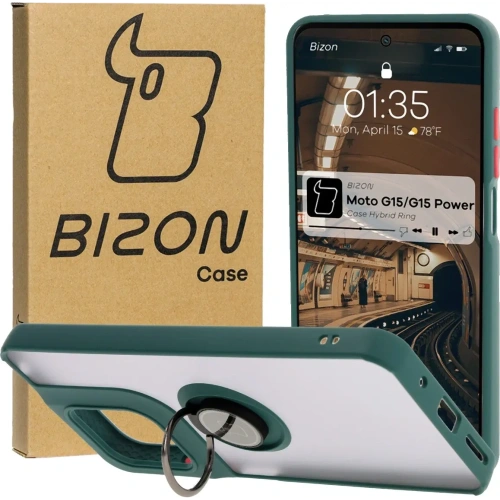 Kup Etui s úchytem na prst Bizon Case Hybrid Ring pro Motorola Moto G15 / G15 Power kouřové s tmavě zeleným rámem - BIZ8353 - {ean13} - Sklep Home Screen