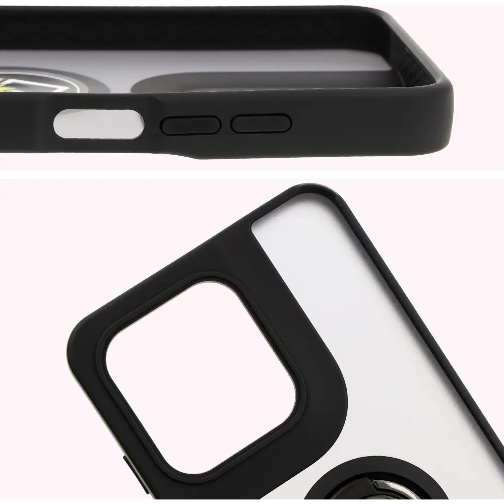 Etui z uchwytem na palec Bizon Case Hybrid Ring do Motorola Moto G15 / G15 Power przydymione z czarną ramką