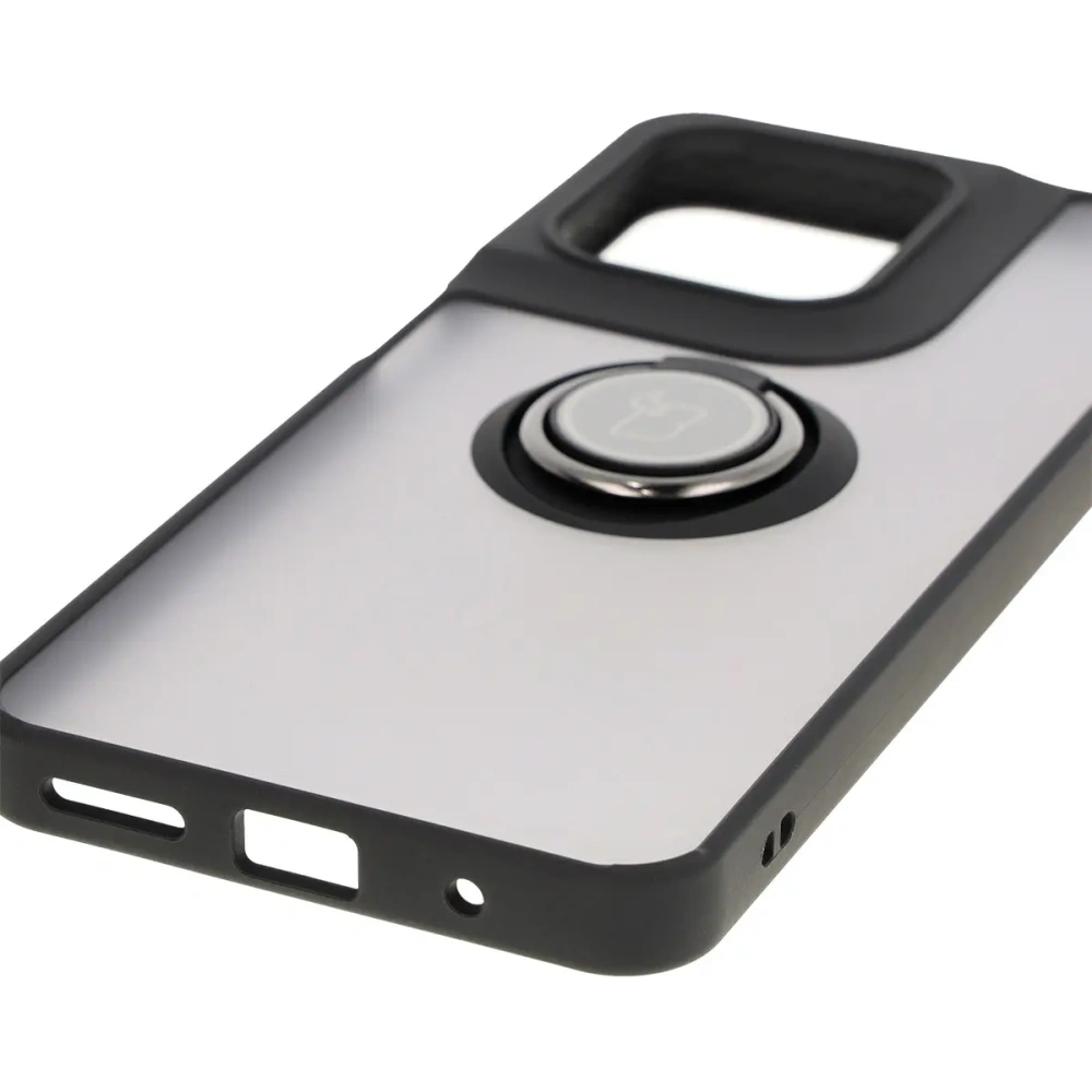 Etui z uchwytem na palec Bizon Case Hybrid Ring do Motorola Moto G15 / G15 Power przydymione z czarną ramką