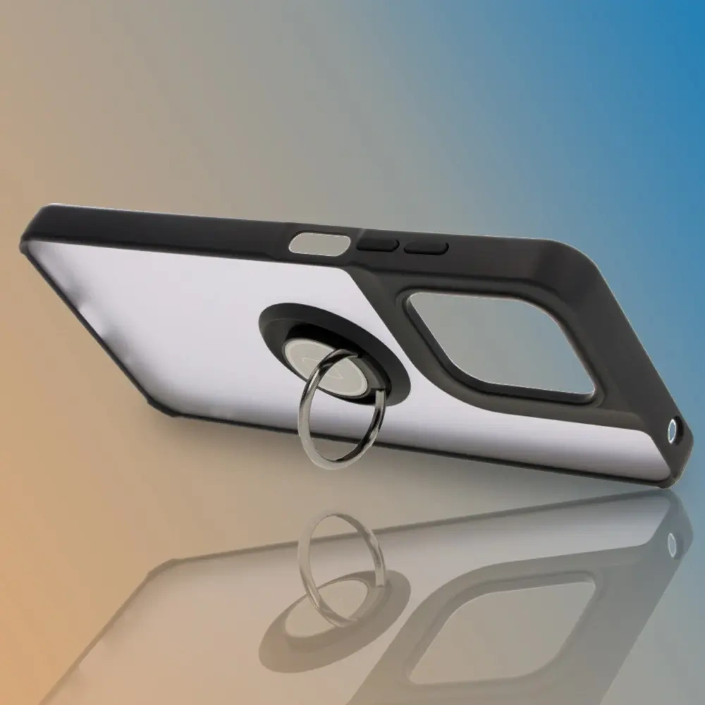 Etui z uchwytem na palec Bizon Case Hybrid Ring do Motorola Moto G15 / G15 Power przydymione z czarną ramką