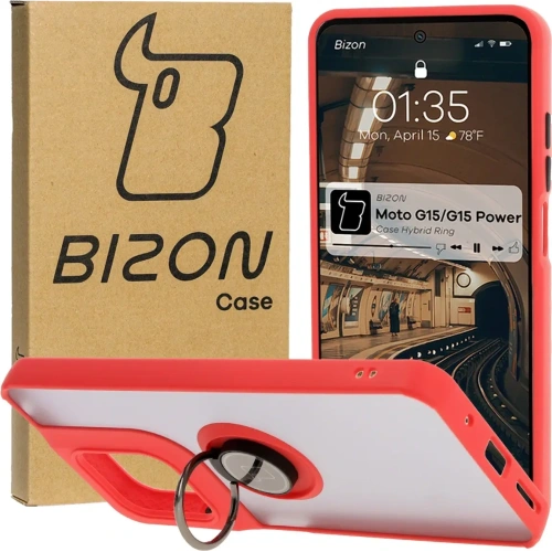 Kup Etui z uchwytem na palec Bizon Case Hybrid Ring do Motorola Moto G15 / G15 Power przydymione z czerwoną ramką - BIZ8355 - {ean13} - Sklep Home Screen