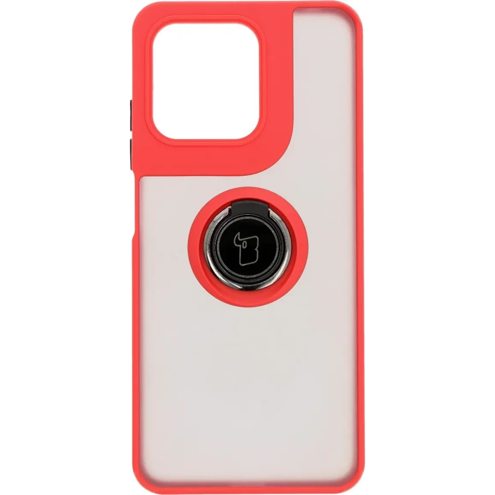 Etui z uchwytem na palec Bizon Case Hybrid Ring do Motorola Moto G15 / G15 Power przydymione z czerwoną ramką