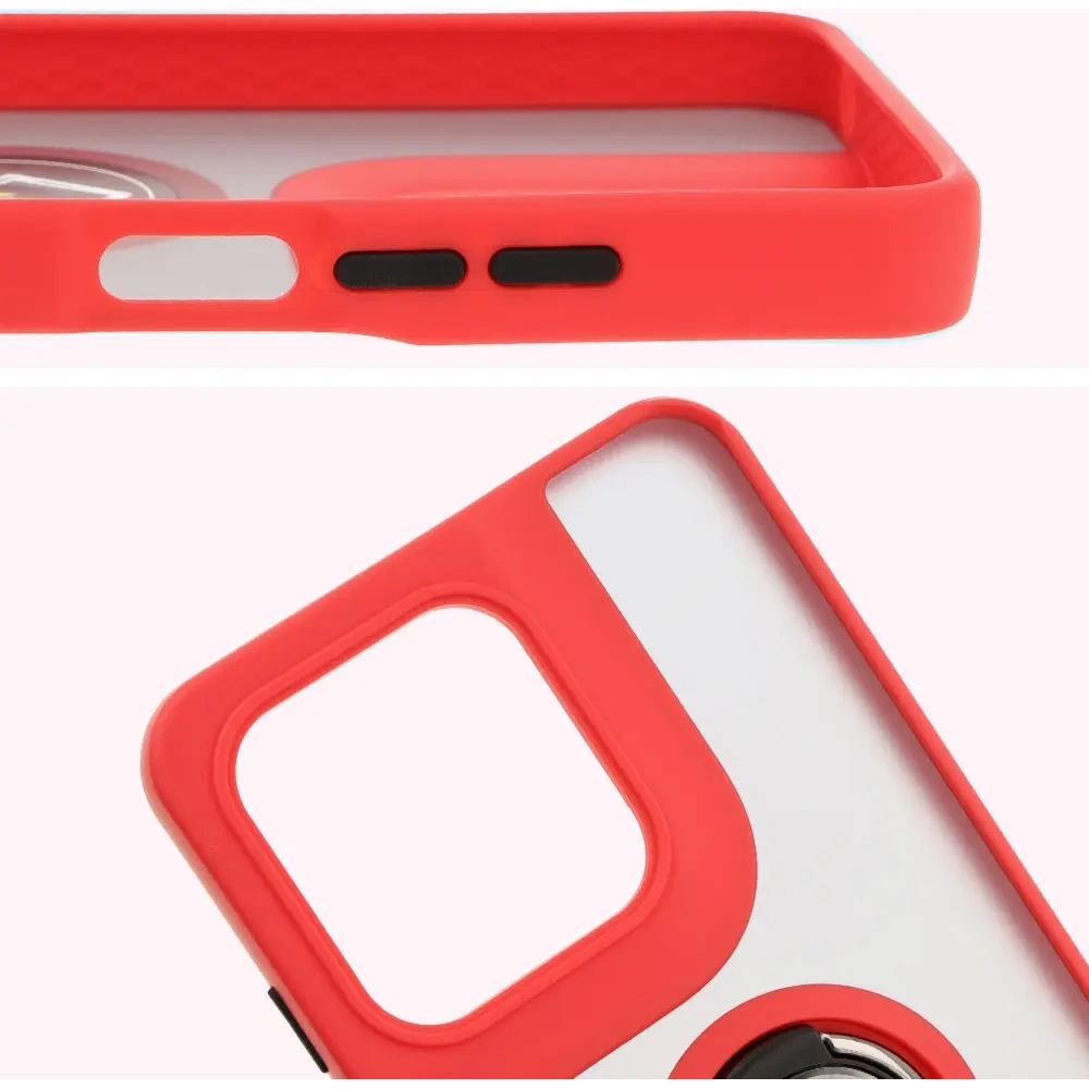 Etui z uchwytem na palec Bizon Case Hybrid Ring do Motorola Moto G15 / G15 Power przydymione z czerwoną ramką