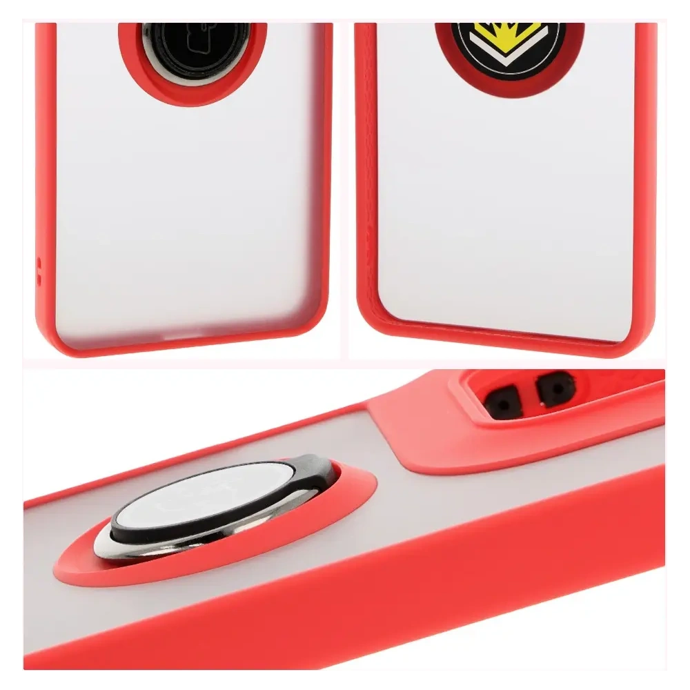 Etui z uchwytem na palec Bizon Case Hybrid Ring do Motorola Moto G15 / G15 Power przydymione z czerwoną ramką