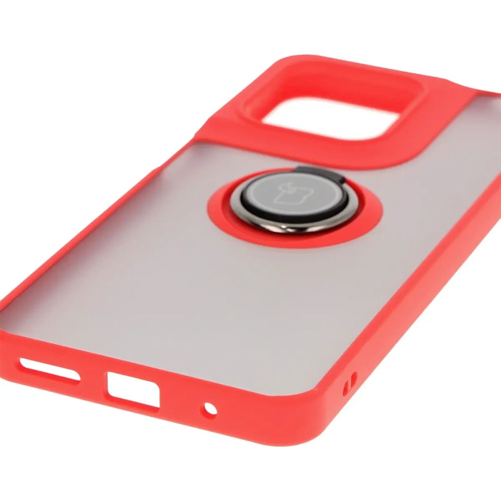 Etui z uchwytem na palec Bizon Case Hybrid Ring do Motorola Moto G15 / G15 Power przydymione z czerwoną ramką