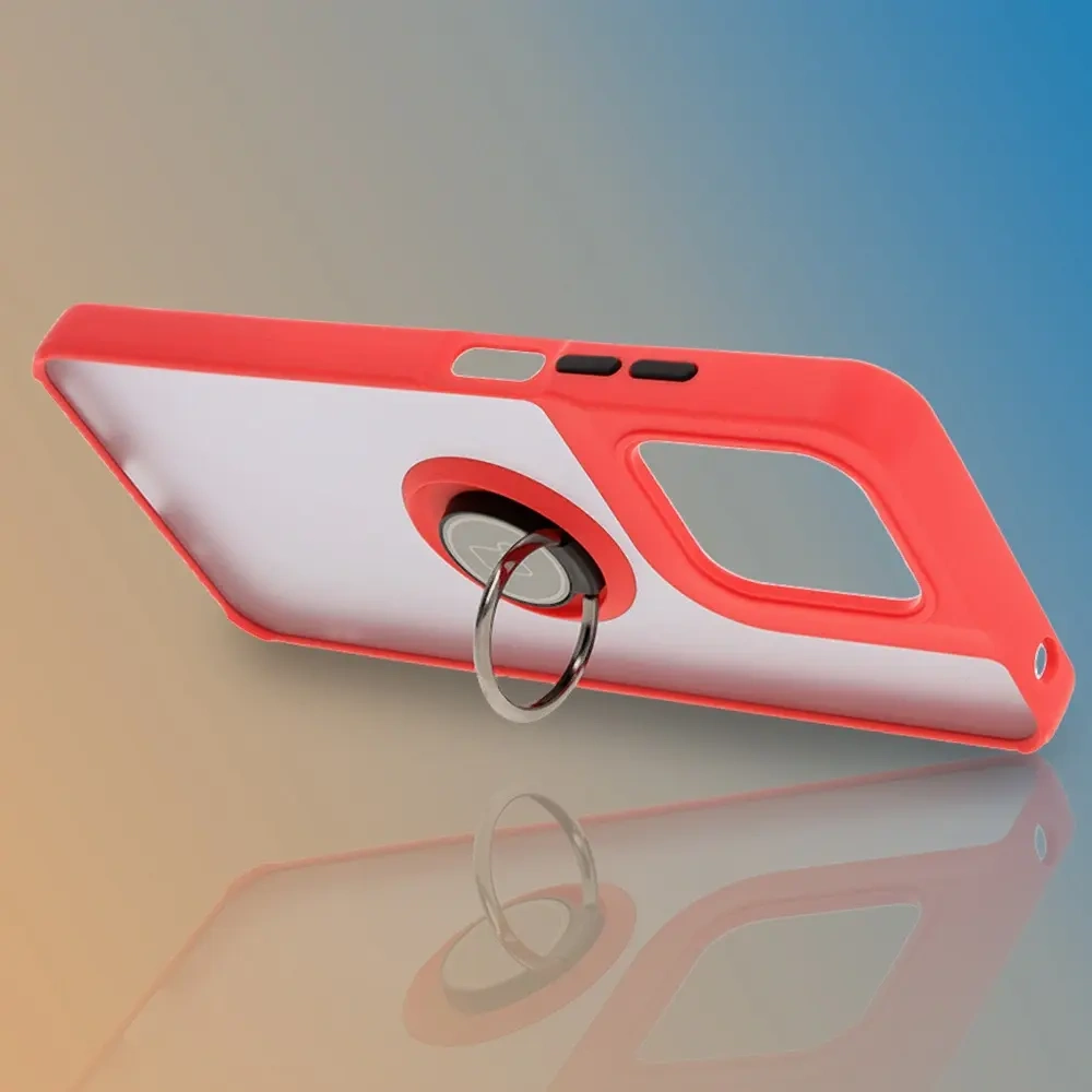 Etui z uchwytem na palec Bizon Case Hybrid Ring do Motorola Moto G15 / G15 Power przydymione z czerwoną ramką