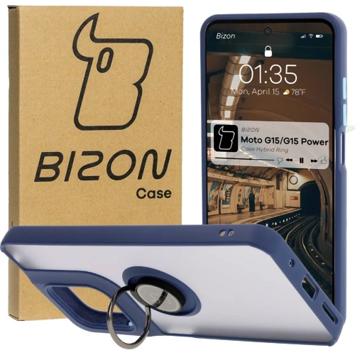 Kup Bizon Case Hybrid Ring Motorola Moto G15 / G15 Power rauchig mit einem dunkelblauen Rahmen - BIZ8356 - {ean13} - Sklep Home Screen