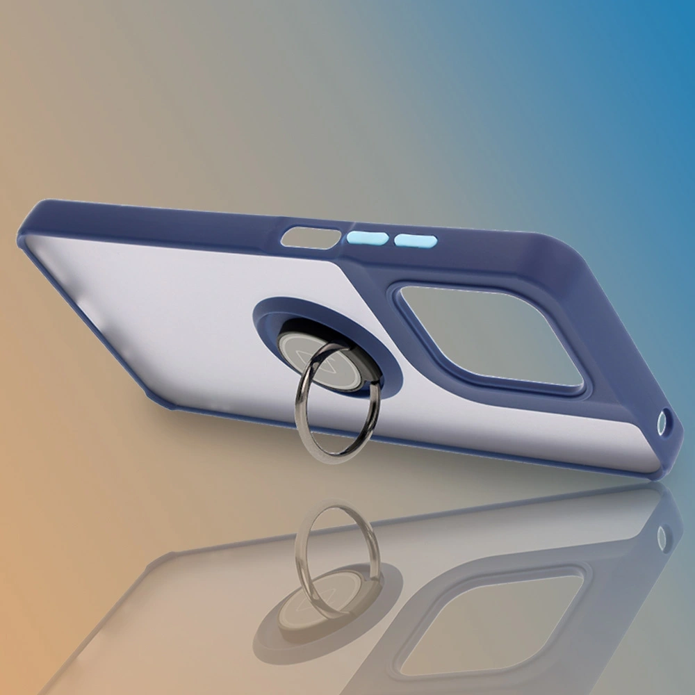 Etui z uchwytem na palec Bizon Case Hybrid Ring do Motorola Moto G15 / G15 Power przydymione z granatową ramką