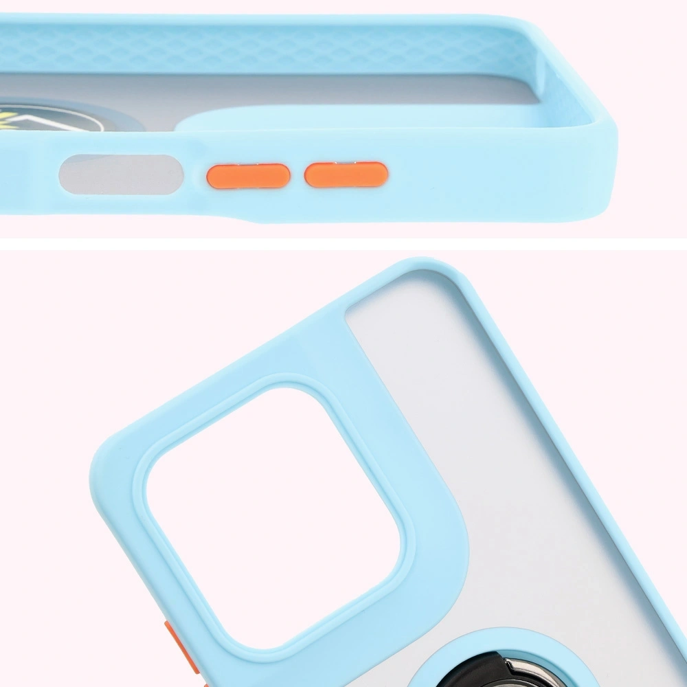 Etui z uchwytem na palec Bizon Case Hybrid Ring do Motorola Moto G15 / G15 Power przydymione z jasnoniebieską ramką