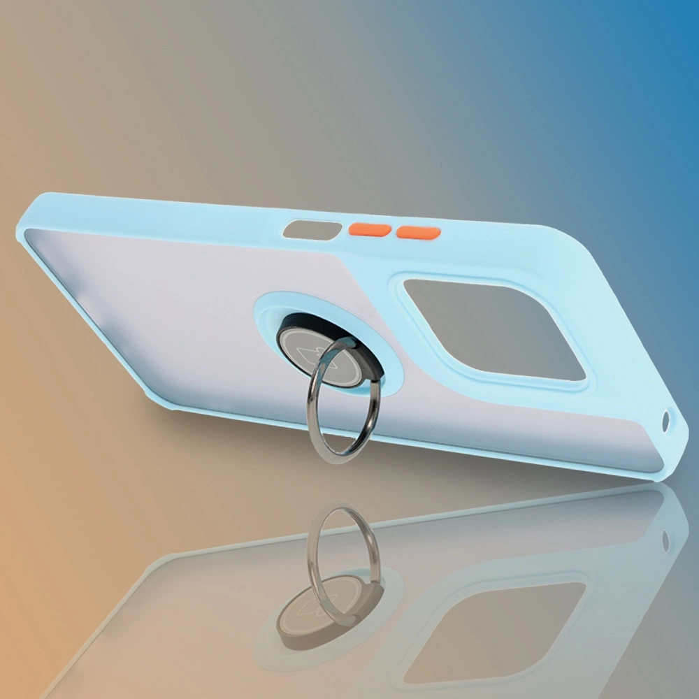 Etui z uchwytem na palec Bizon Case Hybrid Ring do Motorola Moto G15 / G15 Power przydymione z jasnoniebieską ramką