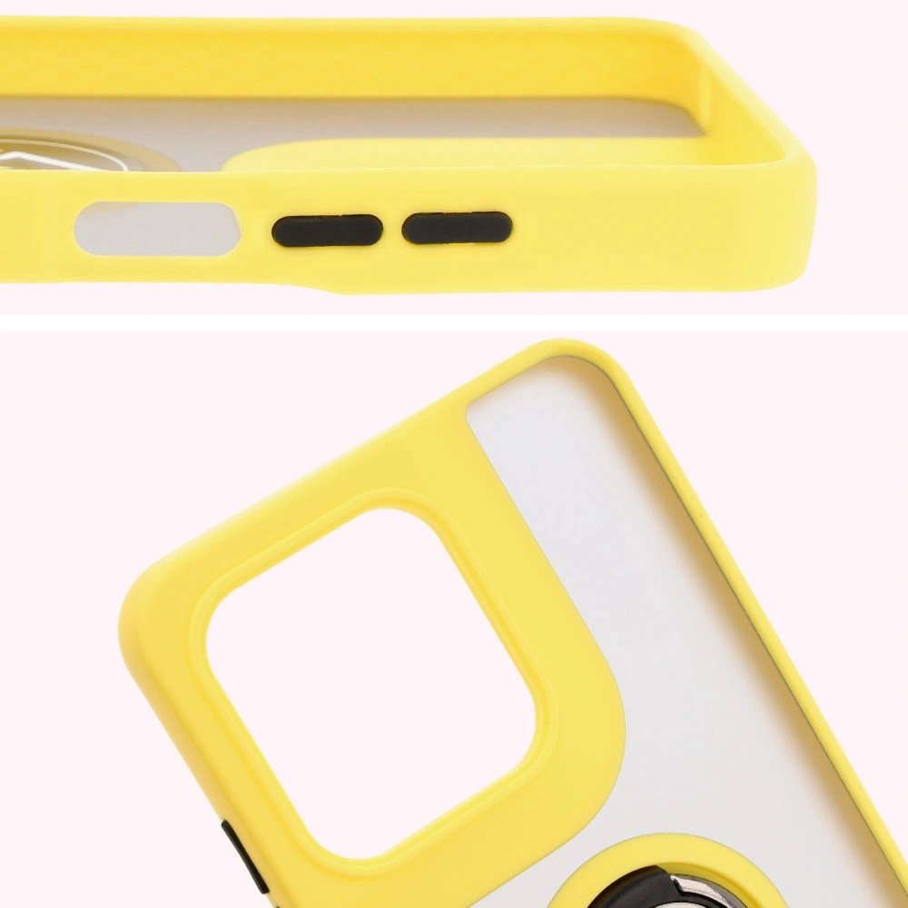 Etui z uchwytem na palec Bizon Case Hybrid Ring do Motorola Moto G15 / G15 Power przydymione z żółtą ramką