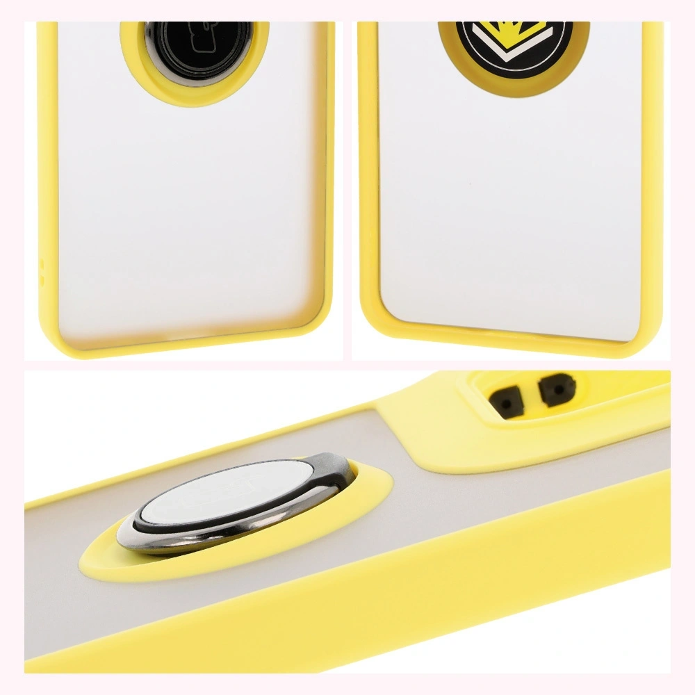 Etui z uchwytem na palec Bizon Case Hybrid Ring do Motorola Moto G15 / G15 Power przydymione z żółtą ramką