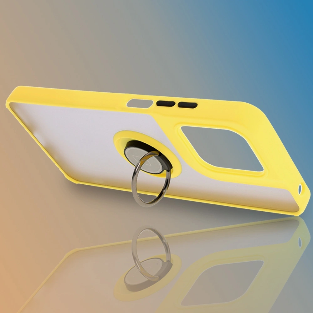 Etui z uchwytem na palec Bizon Case Hybrid Ring do Motorola Moto G15 / G15 Power przydymione z żółtą ramką