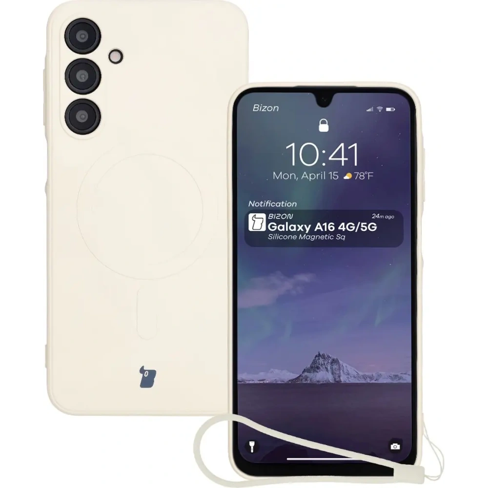 Silikonowe etui z pierścieniem magnetycznym Bizon Case Silicone Magnetic Sq do Samsung Galaxy A16 4G / 5G beżowe