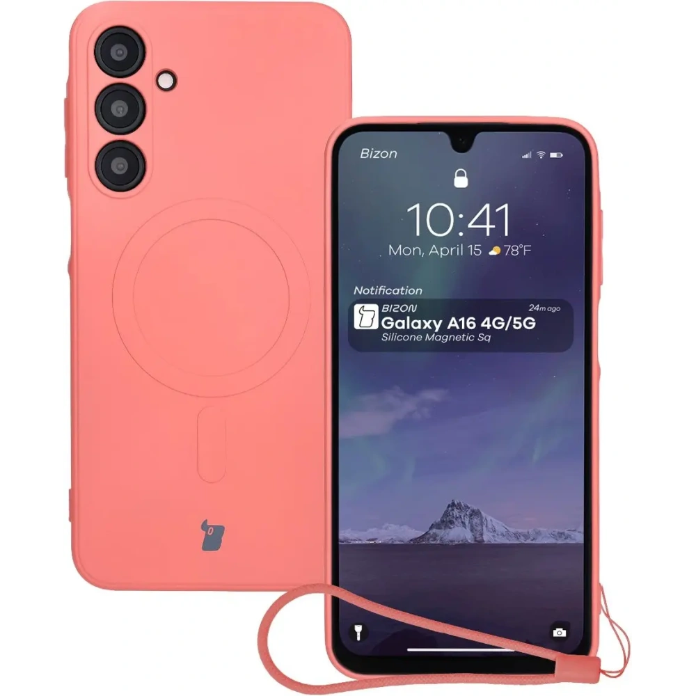 Silikonowe etui z pierścieniem magnetycznym Bizon Case Silicone Magnetic Sq do Samsung Galaxy A16 4G / 5G brudnoróżowe