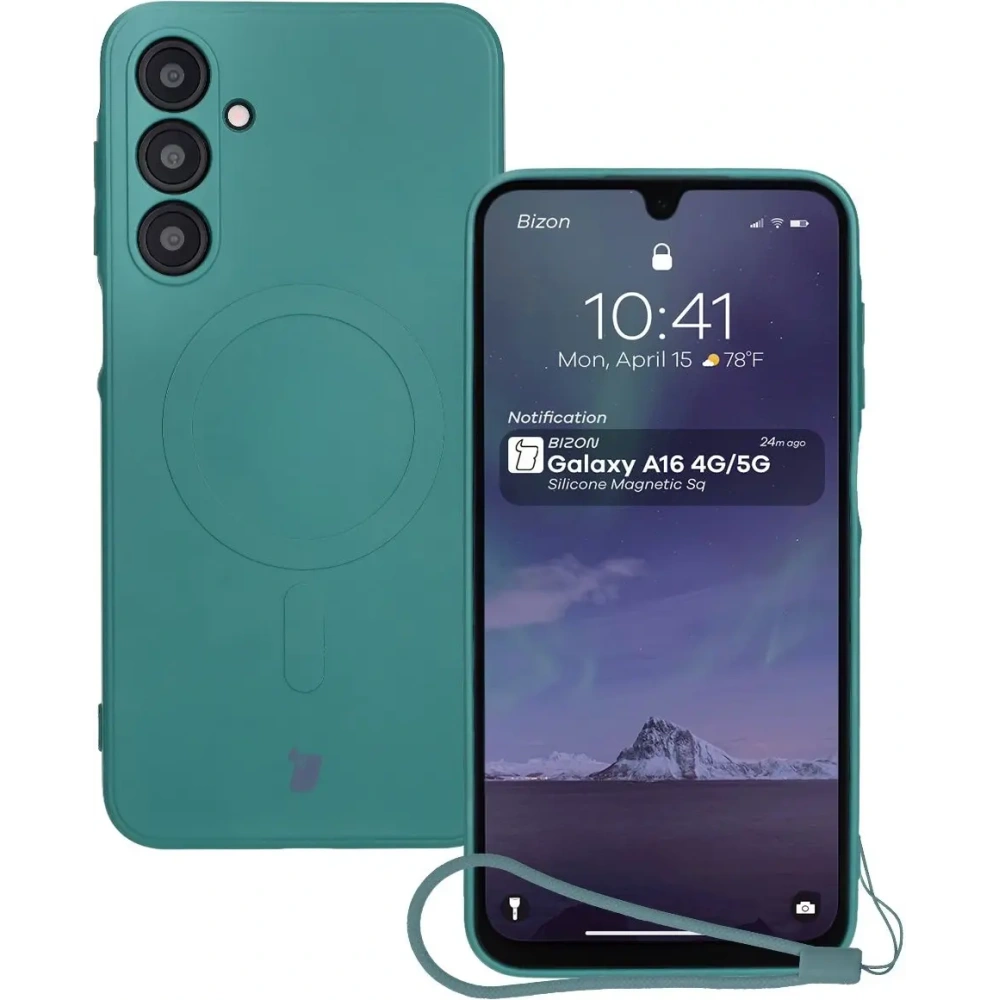 Silikonowe etui z pierścieniem magnetycznym Bizon Case Silicone Magnetic Sq do Samsung Galaxy A16 4G / 5G ciemnozielone