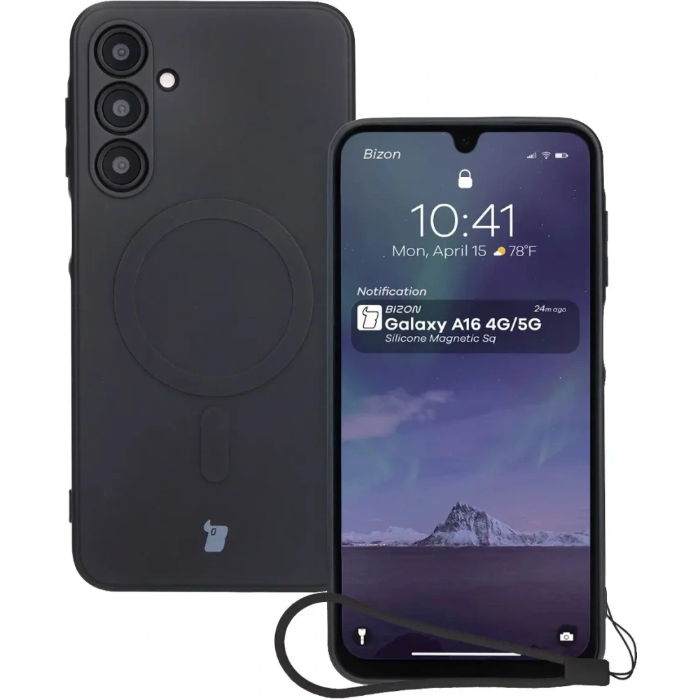 Silikonowe etui z pierścieniem magnetycznym Bizon Case Silicone Magnetic Sq do Samsung Galaxy A16 4G / 5G czarne