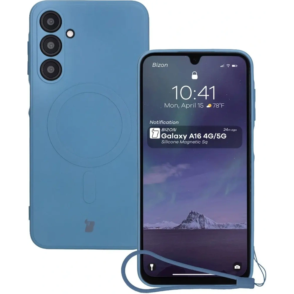 Silikonowe etui z pierścieniem magnetycznym Bizon Case Silicone Magnetic Sq do Samsung Galaxy A16 4G / 5G granatowe