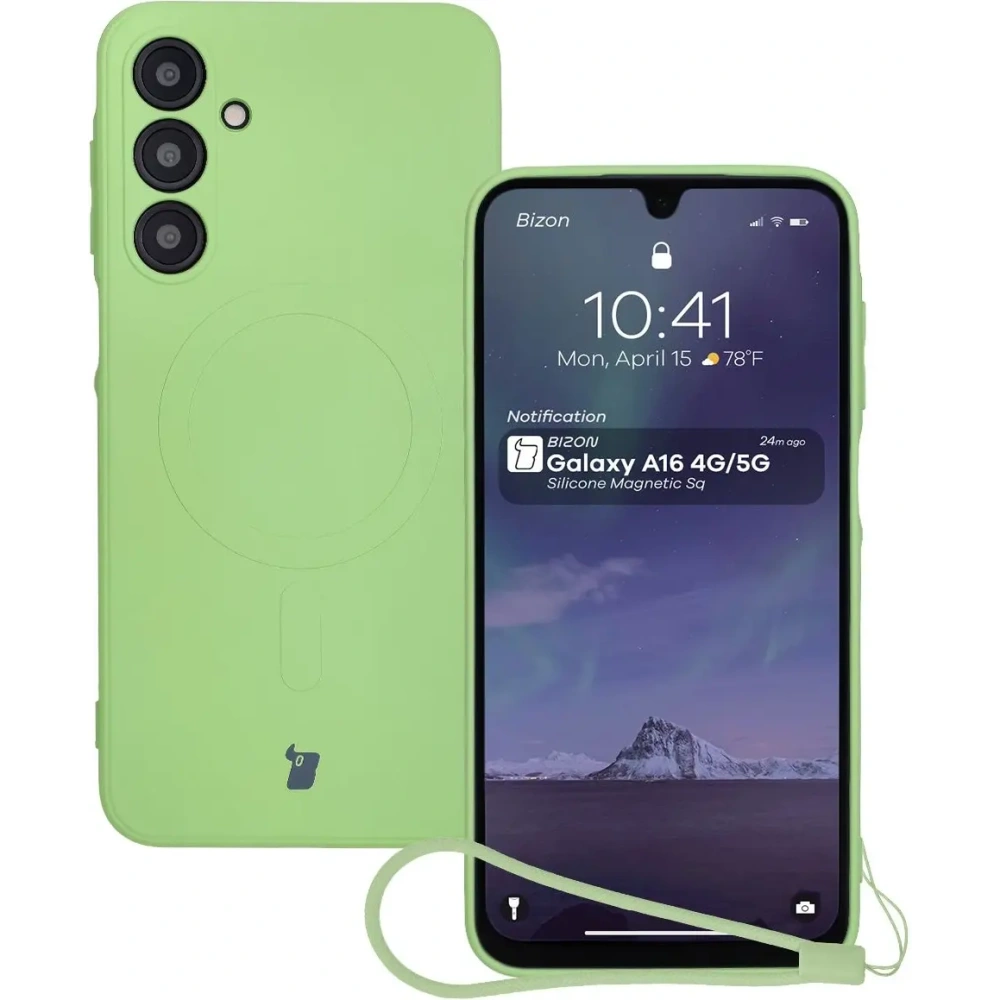 Silikonowe etui z pierścieniem magnetycznym Bizon Case Silicone Magnetic Sq do Samsung Galaxy A16 4G / 5G jasnozielone