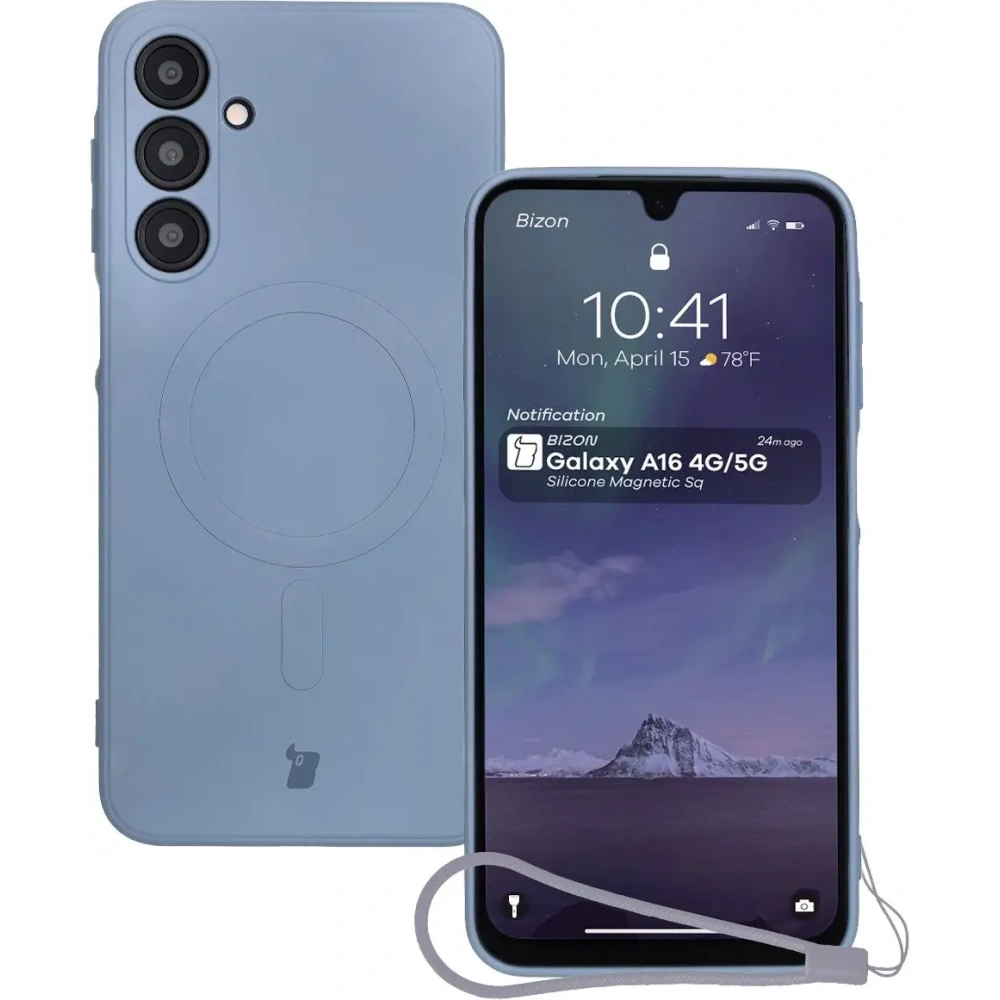 Silikonowe etui z pierścieniem magnetycznym Bizon Case Silicone Magnetic Sq do Samsung Galaxy A16 4G / 5G szare