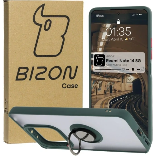 Kup Bizon Case Hybrid Ring Xiaomi Redmi Note 14 5G fumurie cu un cadru verde închis - BIZ8369 - {ean13} - Sklep Home Screen