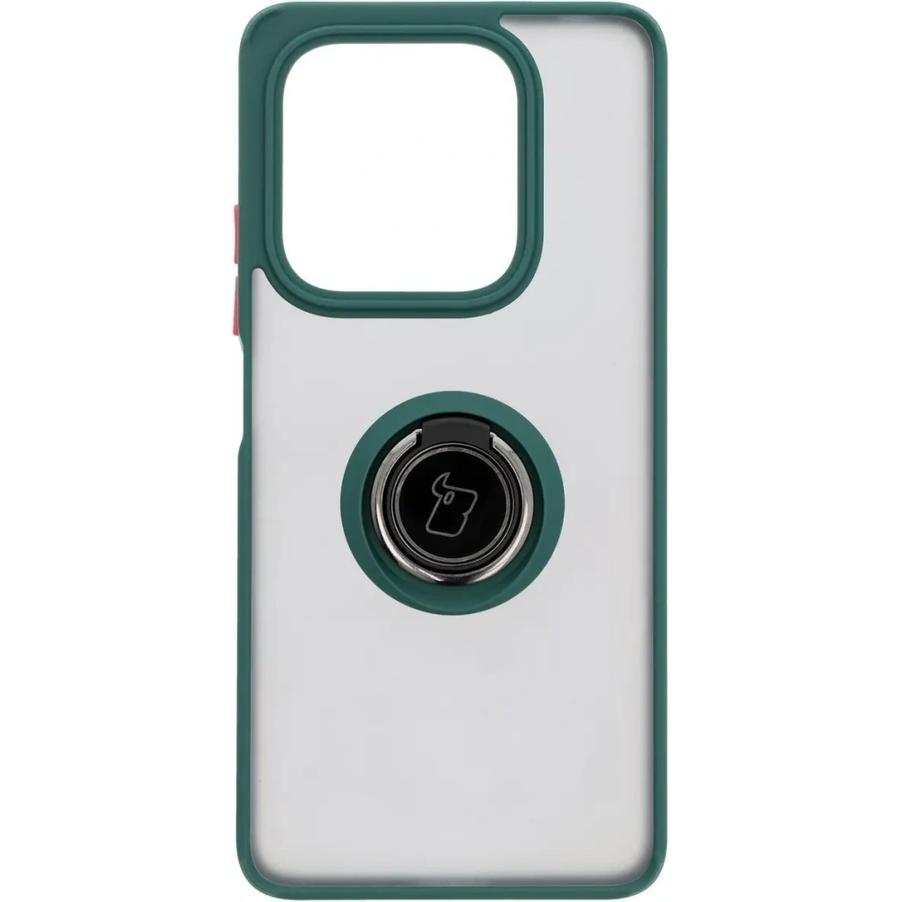 Etui z uchwytem na palec Bizon Case Hybrid Ring do Xiaomi Redmi Note 14 5G przydymione z ciemnozieloną ramką
