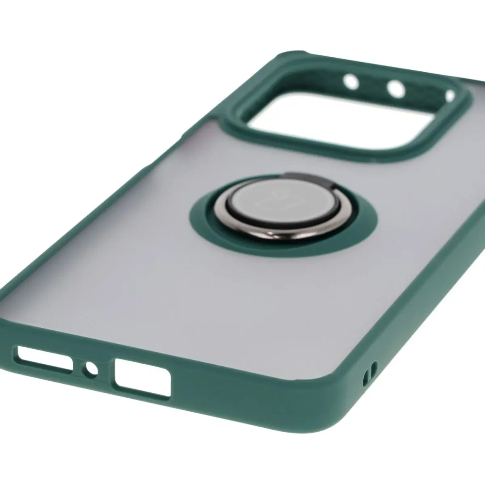 Etui z uchwytem na palec Bizon Case Hybrid Ring do Xiaomi Redmi Note 14 5G przydymione z ciemnozieloną ramką