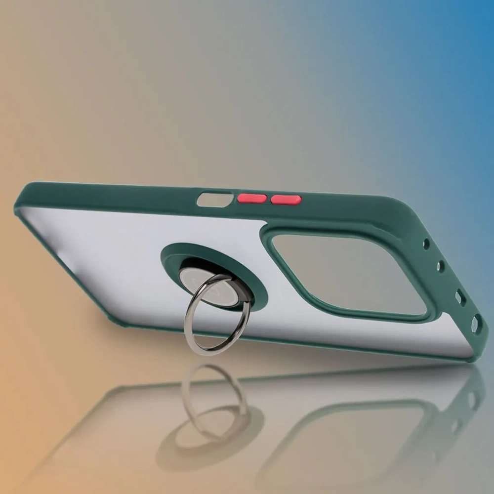 Etui z uchwytem na palec Bizon Case Hybrid Ring do Xiaomi Redmi Note 14 5G przydymione z ciemnozieloną ramką