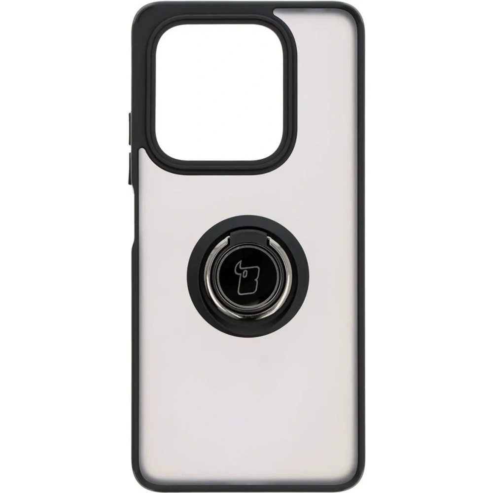 Etui z uchwytem na palec Bizon Case Hybrid Ring do Xiaomi Redmi Note 14 5G przydymione z czarną ramką