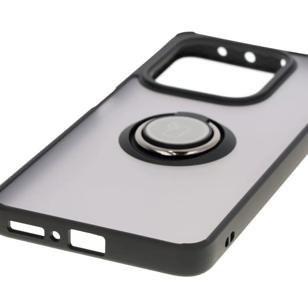 Etui z uchwytem na palec Bizon Case Hybrid Ring do Xiaomi Redmi Note 14 5G przydymione z czarną ramką