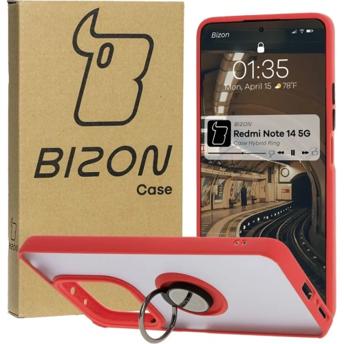 Kup Etui z uchwytem na palec Bizon Case Hybrid Ring do Xiaomi Redmi Note 14 5G przydymione z czerwoną ramką - BIZ8371 - {ean13} - Sklep Home Screen