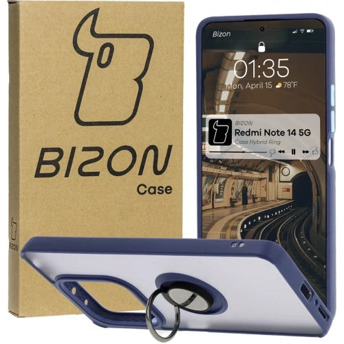 Kup Etui z uchwytem na palec Bizon Case Hybrid Ring do Xiaomi Redmi Note 14 5G przydymione z granatową ramką - BIZ8372 - {ean13} - Sklep Home Screen