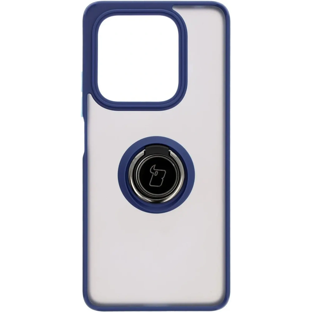 Etui z uchwytem na palec Bizon Case Hybrid Ring do Xiaomi Redmi Note 14 5G przydymione z granatową ramką