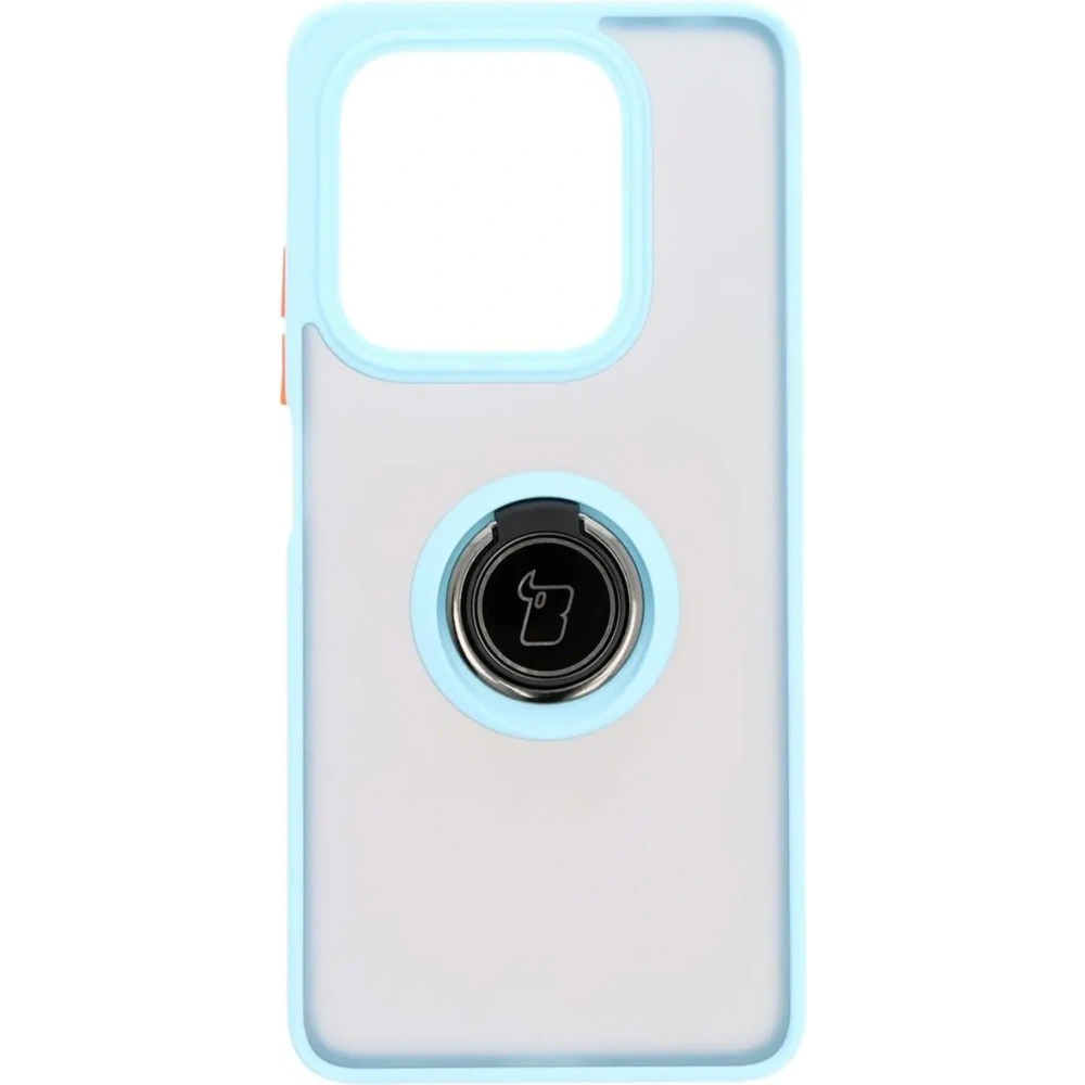 Etui z uchwytem na palec Bizon Case Hybrid Ring do Xiaomi Redmi Note 14 5G przydymione z jasnoniebieską ramką