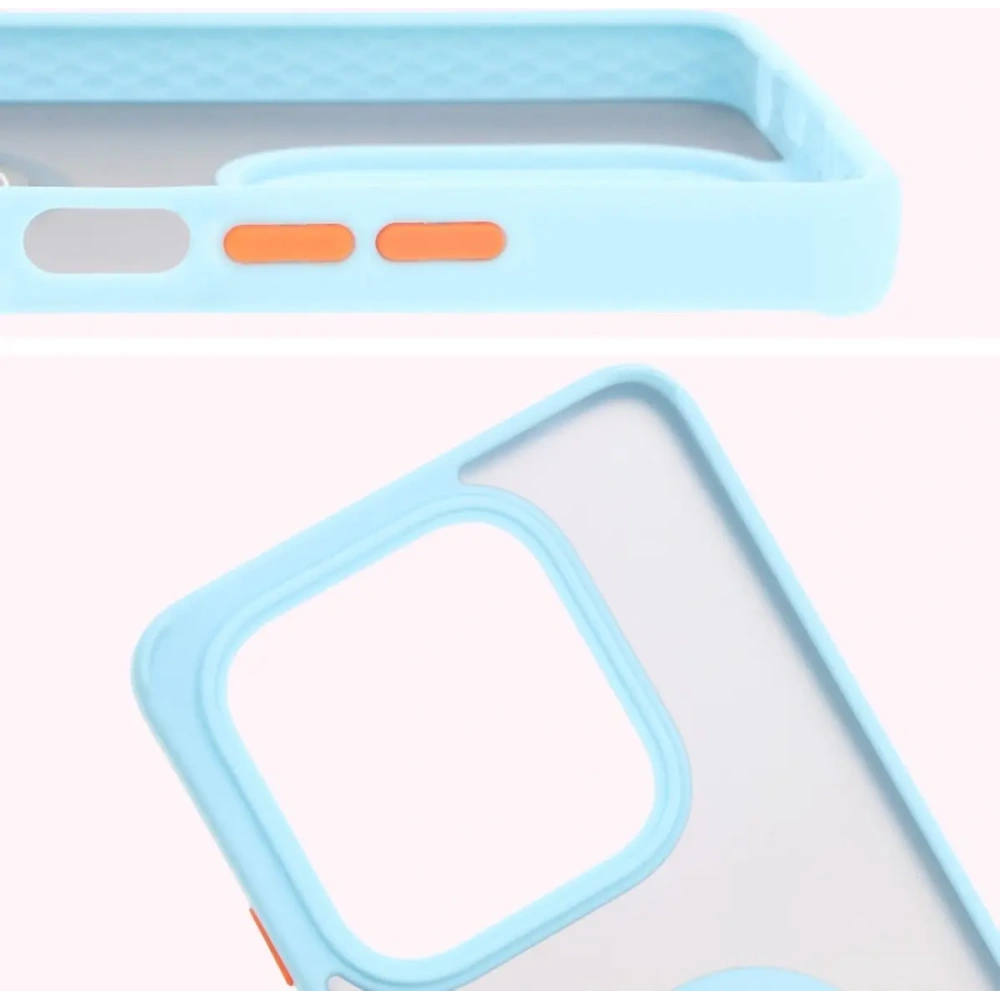 Etui z uchwytem na palec Bizon Case Hybrid Ring do Xiaomi Redmi Note 14 5G przydymione z jasnoniebieską ramką