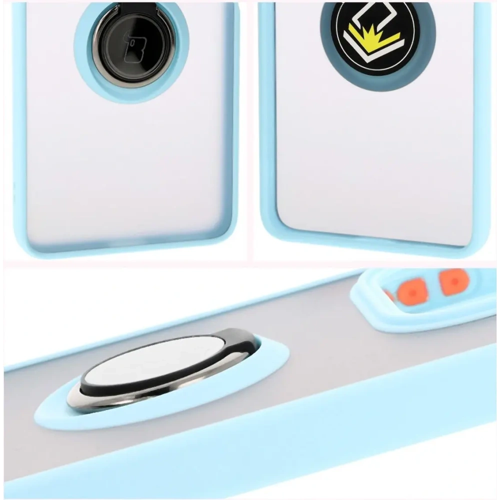 Etui z uchwytem na palec Bizon Case Hybrid Ring do Xiaomi Redmi Note 14 5G przydymione z jasnoniebieską ramką